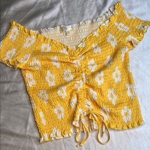 Sunny Yellow Floral Ruched Crop Top